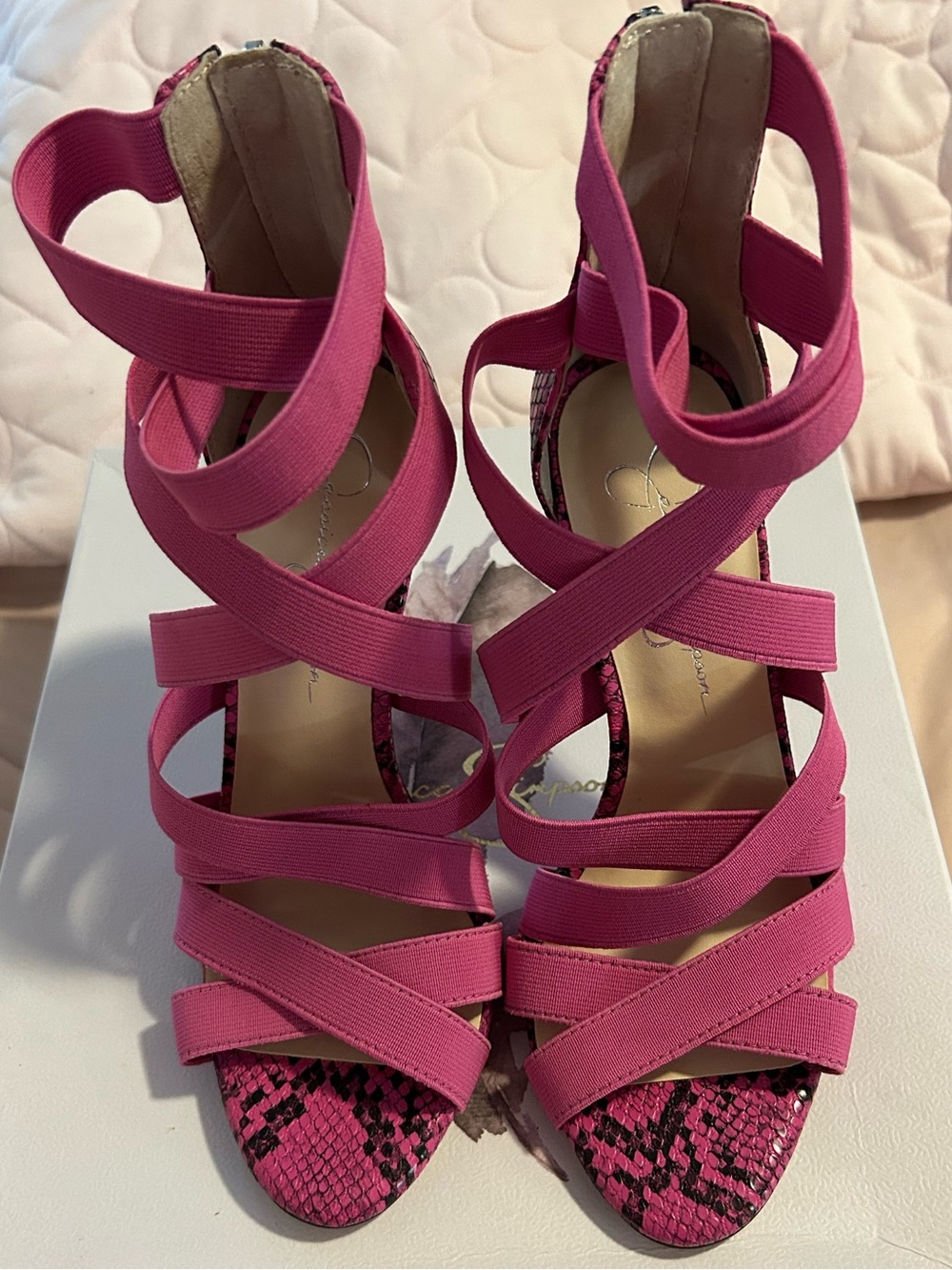 Jessica Simpson Hot Pink Strappy Snake-Print High Heels
